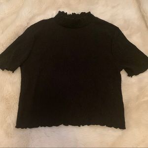 Topshop Smocked Lettuce-Edge Cropped Mock-Neck Tee